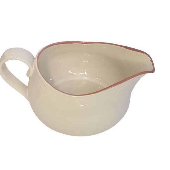 Vintage 1988 Victoriana Gravy Boat Stoneware Pink Flower Pink Rim - Picture 3 of 7